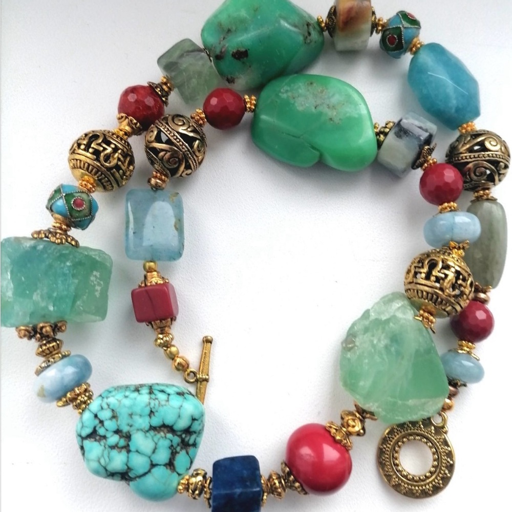 Natural stones and coral “Venetian” designer Statement Set Unique one of a kind